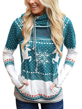 Load image into Gallery viewer, Women's Christmas Print Zipper Pocket Hooded With Leaky Finger-Red/