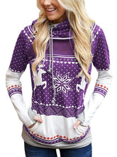 Load image into Gallery viewer, Women's Christmas Print Zipper Pocket Hooded With Leaky Finger-Red/