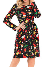 Load image into Gallery viewer, Ladies Christmas Elements Nutcracker Guard Christmas Socks Penguin Polar Bear Print Round Neck Long Sleeve Dress