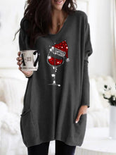 Load image into Gallery viewer, Cozy Christmas Red Wine Glass Print Pocket Top