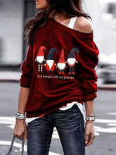 Load image into Gallery viewer, Ladies Santa Printed Long Sleeve Oblique Shoulder Sweatshirt