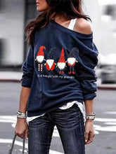 Load image into Gallery viewer, Ladies Santa Printed Long Sleeve Oblique Shoulder Sweatshirt