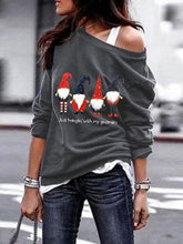 Load image into Gallery viewer, Ladies Santa Printed Long Sleeve Oblique Shoulder Sweatshirt