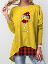 Load image into Gallery viewer, Christmas Red Wine Glass Print Check Panel T-shirt