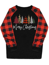 Load image into Gallery viewer, Long Sleeve Plaid Mosaic Christmas Tree Printed Sweatshirt-gray/black/white,4size