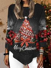 Load image into Gallery viewer, Christmas Tree Printed Asymmetrical Hem T-Shirt