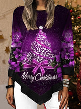 Load image into Gallery viewer, Christmas Tree Printed Asymmetrical Hem T-Shirt