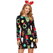 Load image into Gallery viewer, Women's Christmas Print Long Sleeve Dress