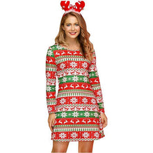 Load image into Gallery viewer, Women's Christmas Print Long Sleeve Dress