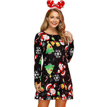 Load image into Gallery viewer, Women's Christmas Print Long Sleeve Dress