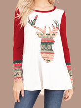 Load image into Gallery viewer, Christmas Elk Print Long Sleeve Round Neck T-Shirt