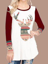 Load image into Gallery viewer, Christmas Elk Print Long Sleeve Round Neck T-Shirt