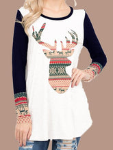 Load image into Gallery viewer, Christmas Elk Print Long Sleeve Round Neck T-Shirt