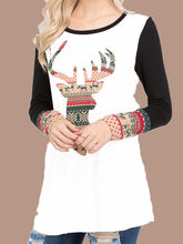 Load image into Gallery viewer, Christmas Elk Print Long Sleeve Round Neck T-Shirt