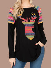 Load image into Gallery viewer, Christmas Long Sleeved Round Neck Elk Print T-Shirt