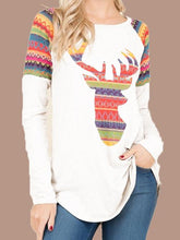 Load image into Gallery viewer, Christmas Long Sleeved Round Neck Elk Print T-Shirt