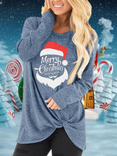 Load image into Gallery viewer, Merry Christmas Everyone Christmas Hat Print Hem Knot T-Shirt