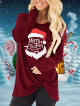 Load image into Gallery viewer, Merry Christmas Everyone Christmas Hat Print Hem Knot T-Shirt