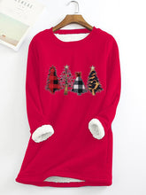 Load image into Gallery viewer, Christmas Tree Printed Sherpa Lined Fleece Pullover Sweatshirt