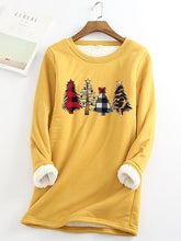 Load image into Gallery viewer, Christmas Tree Printed Sherpa Lined Fleece Pullover Sweatshirt