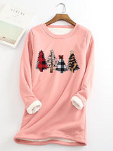 Load image into Gallery viewer, Christmas Tree Printed Sherpa Lined Fleece Pullover Sweatshirt