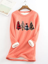 Load image into Gallery viewer, Christmas Tree Printed Sherpa Lined Fleece Pullover Sweatshirt