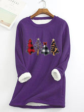 Load image into Gallery viewer, Christmas Tree Printed Sherpa Lined Fleece Pullover Sweatshirt