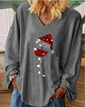 Load image into Gallery viewer, Ladies Christmas wine glass print shirt