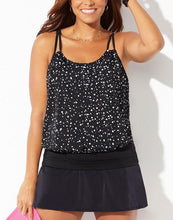 Load image into Gallery viewer, Black White Dot Loop Strap Blouson Tankini Set With Skirt