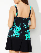Load image into Gallery viewer, Blue Poppies Flared Tankini Set With Skirt