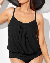 Load image into Gallery viewer, Black Lightweight Blouson Tankini Set