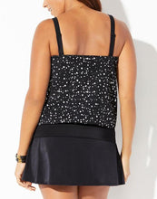 Load image into Gallery viewer, Black White Dot Loop Strap Blouson Tankini Set With Skirt