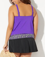 Load image into Gallery viewer, Purple Loop Strap Blouson Tankini Set With Skirt