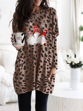 Load image into Gallery viewer, Women's Scandinavian Gnomes Christmas Leopard  Print Long Shirt