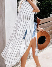 Load image into Gallery viewer, FULLFITALL- White Striped Loose Cardigan Cover Up