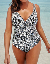 Load image into Gallery viewer, Leopard print Ruched V-Neck One Piece Swimsuit