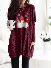 Load image into Gallery viewer, Women's Scandinavian Gnomes Christmas Leopard  Print Long Shirt