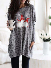 Load image into Gallery viewer, Women's Scandinavian Gnomes Christmas Leopard  Print Long Shirt