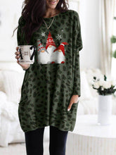 Load image into Gallery viewer, Women's Scandinavian Gnomes Christmas Leopard  Print Long Shirt