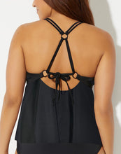 Load image into Gallery viewer, Black Posie Loop Strap Black Tankini Set
