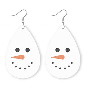 Christmas Elk Snowman Leather Earrings