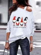 Load image into Gallery viewer, Ladies Santa Printed Long Sleeve Oblique Shoulder Sweatshirt
