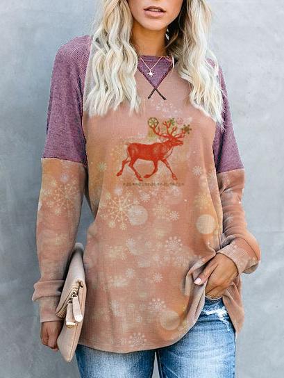 Christmas Elk Snowflake Print Long Sleeve Crew Neck Sweatshirt WZWW1774No.WZWW17737