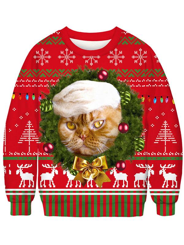 Women's Christmas Cat Printed Sweater-8color/4size