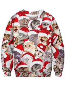 Women's Christmas Cat Printed Sweater-8color/4size