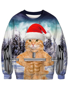 Women's Christmas Cat Printed Sweater-8color/4size