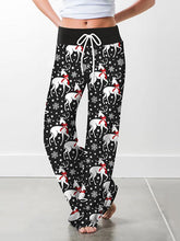 Load image into Gallery viewer, Ladies Christmas floral print casual loose-fitting drawstring wide-leg trousers
