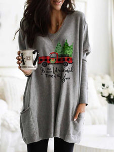 Women's It's The Most Wonderful Time Of The Year Christmas Print Pocket Top