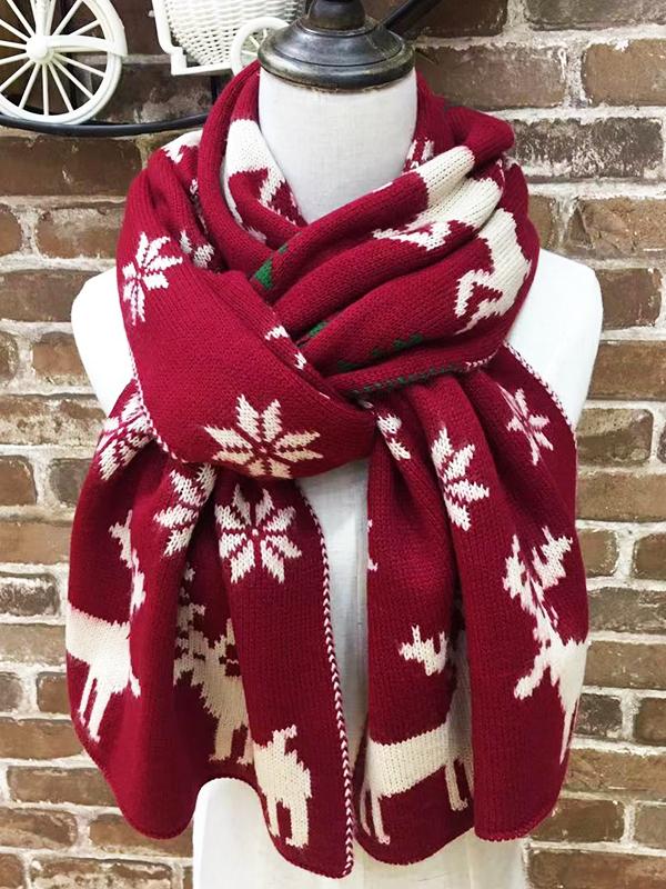 Reindeer Christmas Long Knitted Scarf