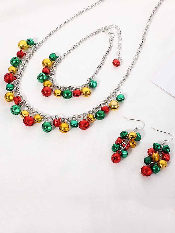 Christmas Necklace Set Flowers Bell Necklace Bracelet Earrings